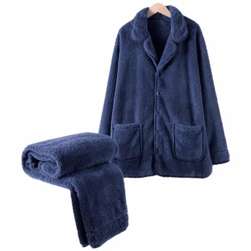 Men Notched Collar Fleece Pajama Set Relaxed Fit Straight Leg Pant 2 Piece - image 4