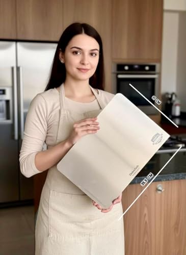 Image of Premium Countertop Stainless Steel Chopping Board 35.5 x 31 cm | Food Grade, Rust-Free, Non-Slip Cutting Board | Round Edge, Counter Top, for Vegetables, Meat, Fish, Fruits, Kitchen Use