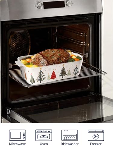 Ceramic 11.4in Baking Dish With Lid +13Inch Round Pie Pan With Double Handle, Bakeware Set For Cooking Cake Dinner Banquet and Daily Use, Microwave, Dishwasher, and Oven Safe - Image 5