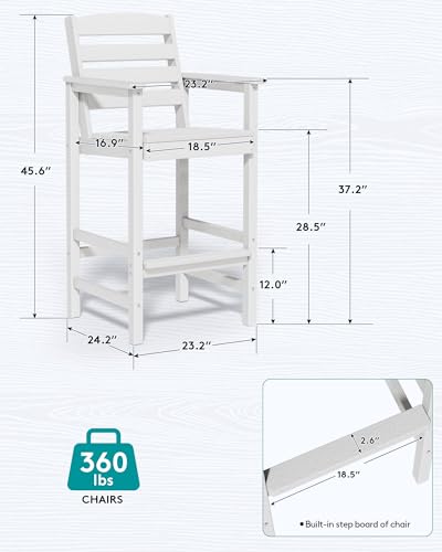 SERWALL Set of 2 Tall Adirondack Chairs for Outdoor Use, White