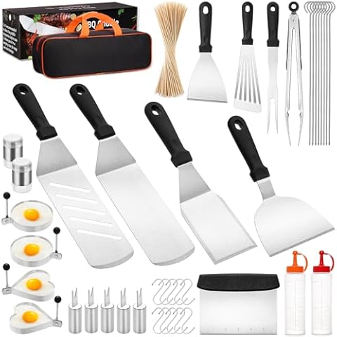 CEKEE Blackstone Griddle Accessories Kit, 141PCS Stainless Steel Grilling Accessories for Blackstone & Smash Burger Press, Flat Top Grill Accessories Set with Spatula, Scraper, Tongs for BBQ Cover