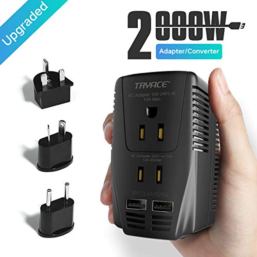 TryAce 2000W Voltage Converter with 2 USB Ports,Set Down 220V to 110V Power