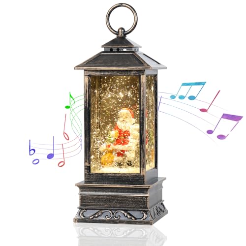 Christmas Snow Globe Lantern, Santa Snow Globe Glitter Lighted with Music, Musical Light Up Water Lantern Christmas Decorations, USB Powered or Battery Operated Lantern, Christmas Decor Gift