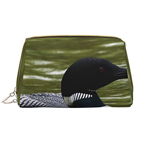 Trousse de maquillage en cuir blanc avec fermeture éclair et motif oiseaux