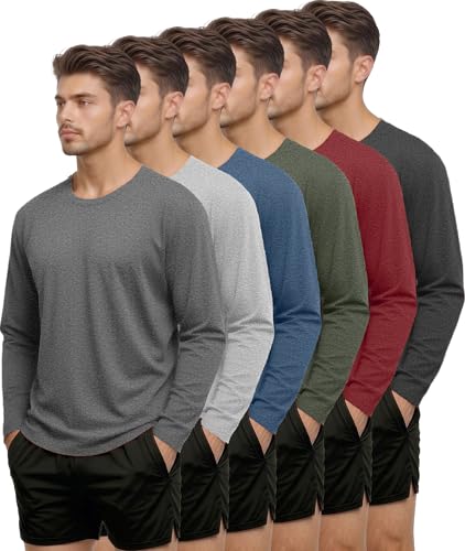 Opiniones y reviews de Camisetas de manga larga para Hombre , tabla con los diez mejores. 44 Kinglaman - Paquete de 6 camisas ligeras de secado rápido para hombre, de manga larga, atlética, con protección solar UPF 50+, protección solar UV y secado rápido, 1 negro, 1...