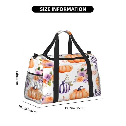 Duffle Bag Purple Flower Pumpkins Travel Duffel Bags for Men Women with Adjustable Strap Carry on Gym Bag Overnight Weekender Bag3