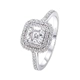 BWDHJLEY Moissanite - Anillos de boda para mujer, 4 puntas, plata de ley, oro blanco de 14 K/18 K, 63 (20.1), Oro blanco de 18 quilates (750), Moissanita