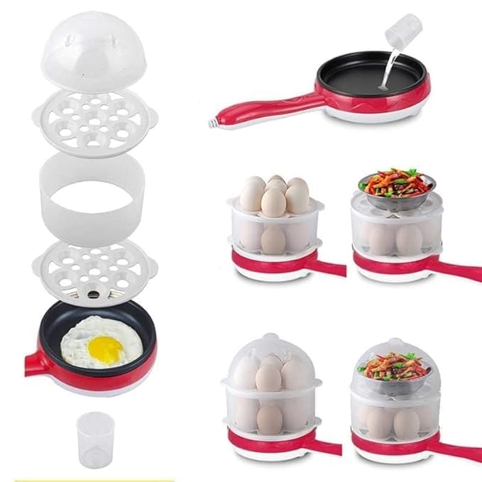 Multifunctional 2-in-1 Double Layer Handle Egg Boiler | Electric Automatic Off | 14 Egg Capacity | Cooking, Boiling & Frying | Nonstick Frying Pan | Multicolor-image-5