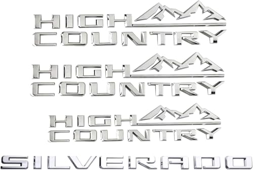 Image of Kit 4X 2019-2024 Silverado High Country Emblem Fender Tailgate Letter Logo 3D Badge Namaplate Replacement for High Country (Chrome)