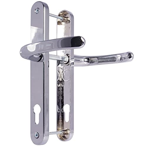UPVC Door Handles - Polished Chrome - Lever/Lever - 92mm PZ (Centres) - 210mm Screw to Screw - Backplate 242mm X 34mm - UPVC Door Handle - External Door Handle - Chrome Replacement UPVC Door Handles