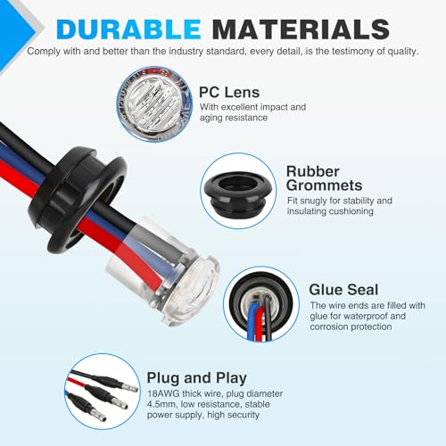Image of Nilight 3 /4 Inch Dual Color Marker Light Red Brake Blue Clearance Lights | 10PCS Auxiliary Side Lamp w /3 Pin Plug IP68 Waterproof Fits Trailers Trucks Campers RVs ATVs UTVs