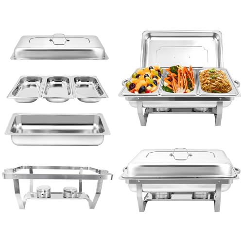 Jacgood Warmhaltebehälter Essen - Erstklassiger Edelstahl Chafing Dish - Warmhaltebehälter für Speisen inkl. Anleitung - Speisenwärmer ideal für Events und Partys (2 Set 1/3 GN -Behälter)