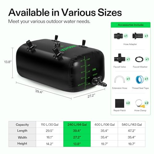 VIVOSUN 240 L/64 Gal Water Storage Bladder, Foldable and Portable Water Tank, Water Storage Bag Containers for RV, Camping, Garden, Irrigation, Drought Resistance, Firefighting - Thumbnail 2