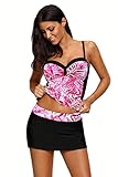 REKITA Womens Swimsuit Halter Tankini Top and Skort Bottom Set Bathing Suits