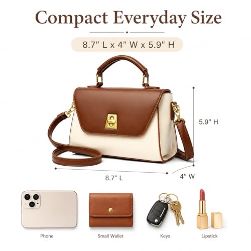 Image of Crossbody Bag for Women Shoulder Handbag PU Leather Satchel Purse with Top Handle Gold Turn Lock Adjustable Strap