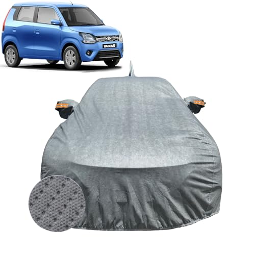 Image of Car Cover For Maruti Suzuki Wagonr (2019-2026) | 100% Waterproof Cover with Antenna & REFLECTIVE Mirror Pockets | Dustproof, Scratchproof, Heatproof Wagonr Car Cover |Soft Cotton Lining| GREY