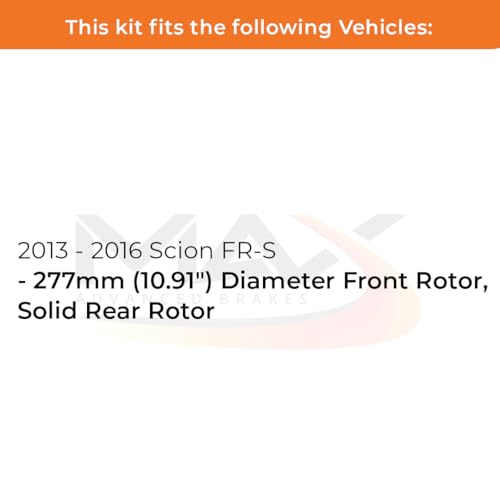 Image of Max Advanced Brakes Front & Rear Brake Kit Compatible With 2013 2014 2015 2016 Scion FR-S w /10.91 inch Fr Solid Rear Rotor Replacement Cross Drilled Disc Brake Rotors and Ceramic Brake Pads