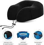 Everlasting Comfort Oreiller encolure – Oreiller de voyage en mousse de mémoire pour avion, voiture et maison – Coussin ergonomique de cou et d'appui à la tête – Avion Portable Coussin Avion Oreiller de Voyage, Vol Essentiel