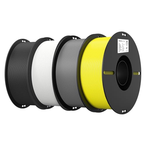 Creality 4 Pack PLA 1.75mm Filament Bundle for 3D Printing with No-Tangling Strong Bonding and Overhang Performance, Accuracy +/- 0.02mm (Black,White,Grey,Yellow)