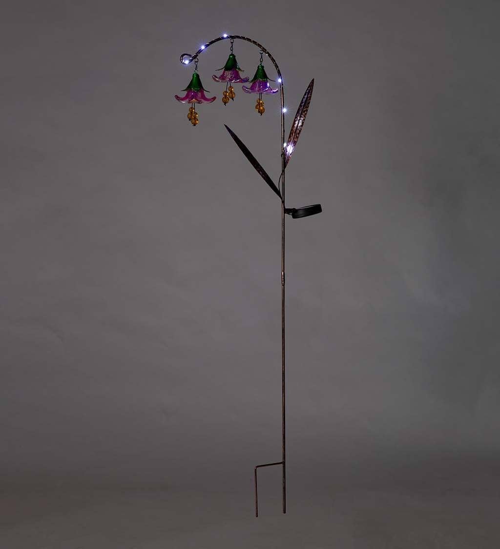 Wind & Weather Solar-Powered Hanging Flower Garden Stakes 11-Inch Long by 3.5-Inch Wide by 43-Inch High Flower Garden Stakes Soak up The Sun During The Day & Emit Iridescent Glow at Night (Pink)