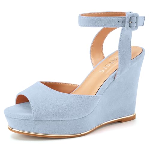Image of Women's Dressy Platform Wedge Sandals Gold Wedges Peep Toe Patent High Heels Slingback Heeled Comfortable Ankle Strap Shoes