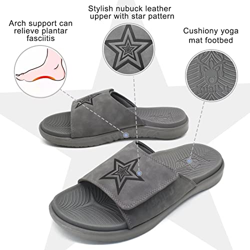 Kuailu Mens Slides Soft Cushion Sport Sandals With Plantar Fasciitis Arch Support Adjustable Open Toe Summer Slippers Slip On Indoor Outdoor Sandalias Para Hombres, Grey Size 8 #TOP1