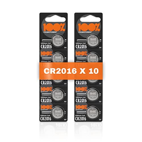 100PP CR2016 Battery 3V Lithium 10 Pack - for Keyfobs & Remotes