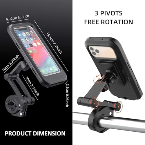 Image of Waterproof Bike Mobile Holder with Aluminum Alloy Base, 360 Rotatable Motorcycle Phone Mount Stand for Handlebar, Anti-Glare Touch-Screen Case for Bicycles, Scooters & Electric Bikes