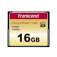 Transcend 16GB CompactFlash 1000 Memory Card, Up to 160/120 MB/s, Supports High-Speed Ultra DMA Transfer Mode 7, Ideal for Ultra-High Resolution Full HD, 3D and 4K UHDTV Video Recording TS16GCF1000