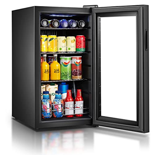 Heinrich´s Getränkekühlschrank, Mini Kühlschrank mit Glastür kompakt und leise: 40dB, LED-Innenraumbeleuchtung, perfekt geeignet für Büro Camping Garten,5 bis18°C, (74Liter/3Ablagen/40db)
