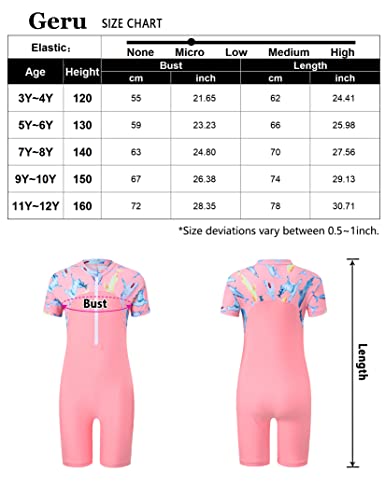 Geru Girls Rash Guard Sets One Piece Short Sleeve Swimsuit With Zipper Patchwork Beach Bathing Suit For Kids Boys 5-6 Years Pink #TOP3