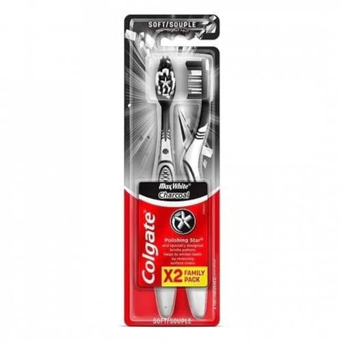 Colgate Max White Lot de 2 brosses à dents blanchissantes au charbon souple