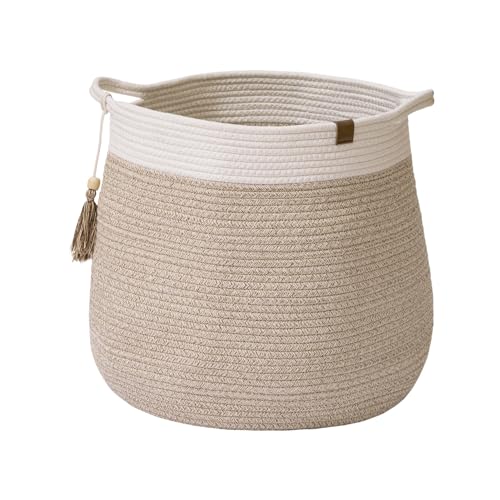 Image of LA JOLIE MUSE Rope Basket Woven Storage Basket - Laundry Basket Large 17.3x 17.3 x 15 Inches Cotton Blanket Organizer, Baby Nursery Containers White Home Decor Gift