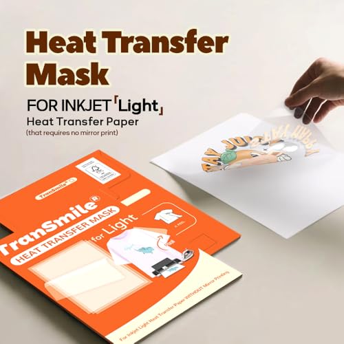 TranSmile Heat Transfer Mask for Inkjet Light Heat Transfer Paper (10 Sheets, 8.5"x11"), Clear Iron on Transfer Tape for Light Printable HTV - Thumbnail 3