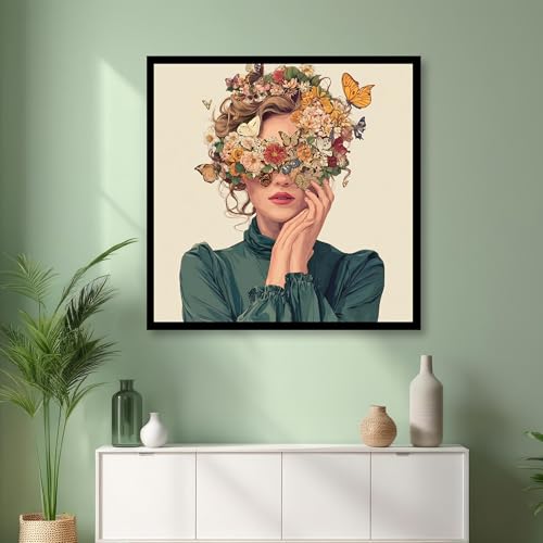 Peinture sur toile florale élégante pour salon bohème moderne 55x55cm