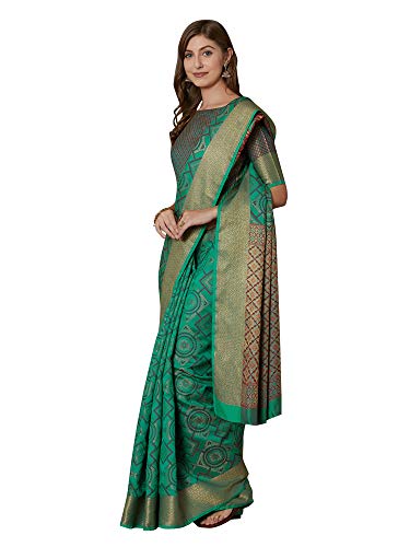 Image of AKHILAM Women's silk blend Saree with Unstitched Blouse Piece (MNIKN28001 Parent)
