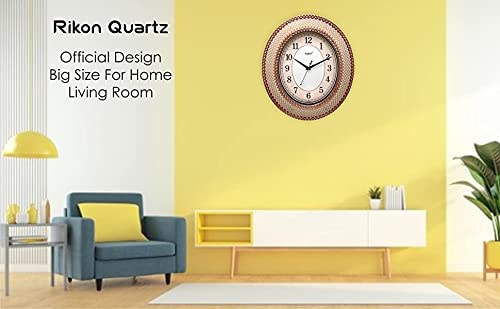 Image of Rikon Quartz Official Designer Big Size 1108 New (45 cm � 39.5 cm) Wall Clock for Home, Living Room, and Office - Made in India. (Rose Gold)