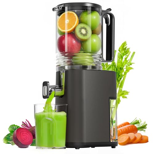 Image of Cold Press Juicer, 5.5inch Wide Feed Chute Juicer Machine, Slow Masticating Juicer for Whole Vegetables & Fruits, Gray