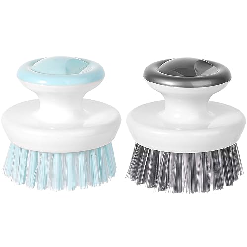 2pcs Dish Brush with Handle, Multipurpose Dish Brush for Cleaning Kitchen Scrub Brushes Kitchen Wash Brush for Bowls Pots Pans (Gray, Blue)