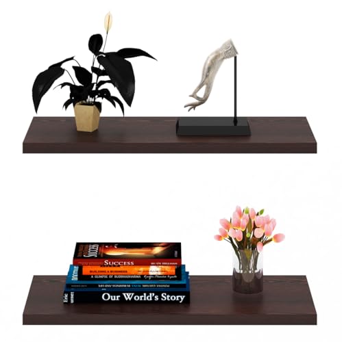 Image of Captiver Wooden Wall Mounted Display Shelf 2 Tier (12x30 CM,Finish Wenge) Living Room Kitchen Storage Bedroom Showpiece Racks Study Designer Organiser