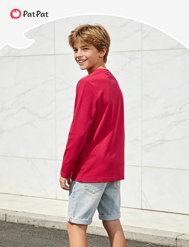 Image of PATPAT Boys Long Sleeve Shirts Cotton Solid Crew Neck Basic Shirts 5-16 Years