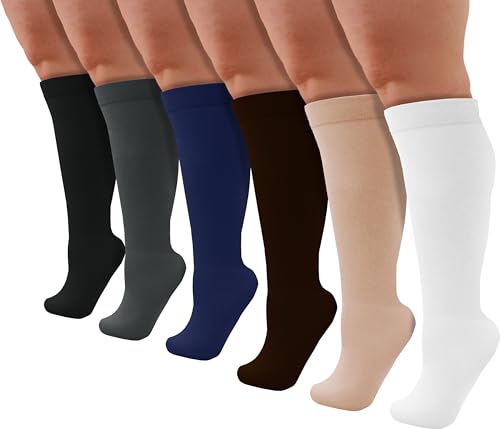 Image of Winterlace Womens Queen Size Trouser Socks, 6 Pairs Knee High Dress Socks Stretchy Silky Soft