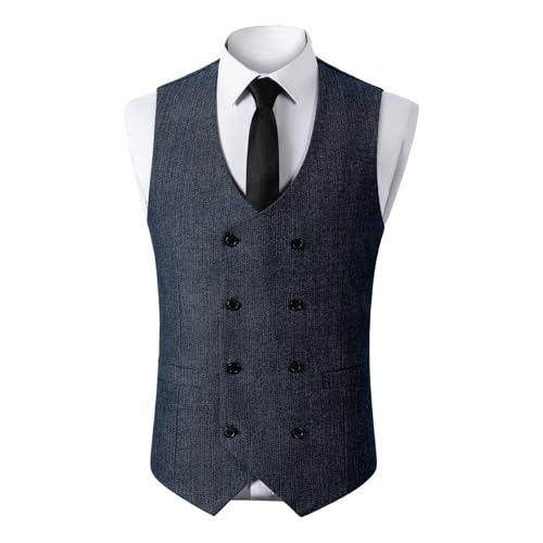 Men's Blazer Vest Vintage Button Down Formal V Neck Sleeveless Business Dress Waistcoat for Wedding Party