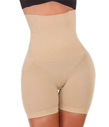 plumbury Women's Seamless Butt Lifter Waist Trainer Tummy Control High Waist Thigh Shaper Shorts Shapewear,Beige-picture-1