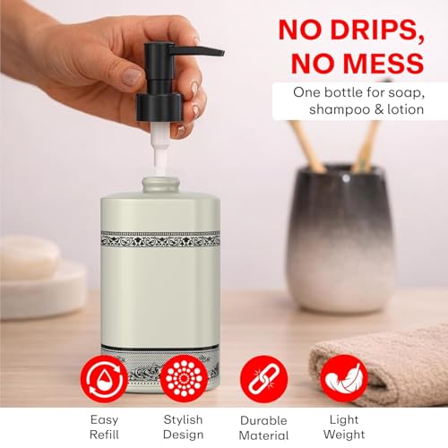 Image of Rioware Ceramic Soap Dispenser Hand Wash Bottles for Basin | Multipurpose Refillable for Liquid Shampoo, Kitchen, Bathroom, and Household Use | 300Ml, Pack of 2 - Ivory White & Taupe Grey