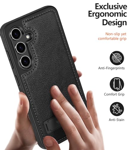 WTCASE for Galaxy S24 Case Leather with Stand, Luxury Vgean Cover for Men Women, Protective Slim Kickstand Shockproof Phone Cases for Samsung S24 5G 6.1" (2024) (Black)