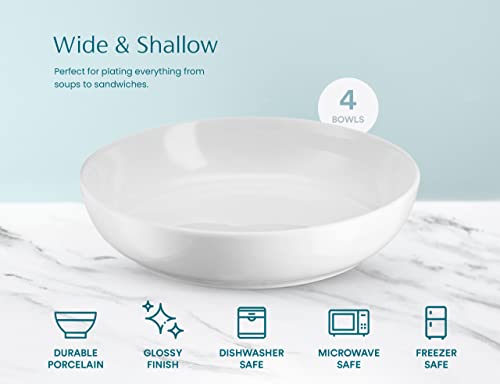 Kook Ceramic Pasta Bowl Set, For Soups And Salads, Serving Bowls, Large Capacity, Microwave & Dishwasher Safe, Set Of 4, 40 Oz #TOP4