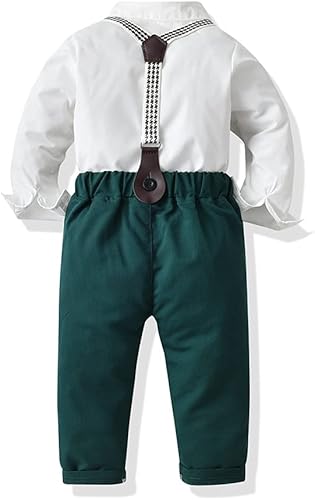 Miniatura 3 de Conjunto de ropa de caballero de manga larga con corbatín y pantalones con tirantes para bebés y niños pequeños
