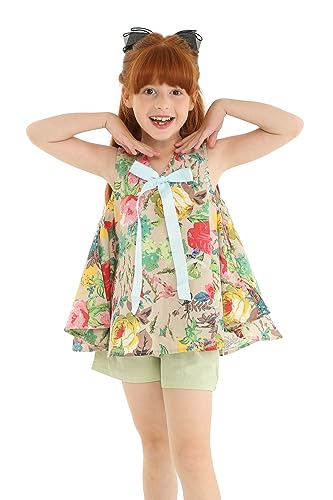 Image of Mud Kingdom Little Girls Shorts Sets Floral Pattern Summer Sleeveless 2 Piece Outfits