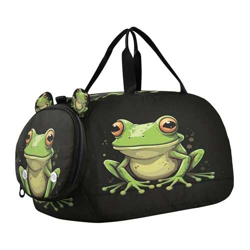 Cute Frogs Kids Overnight Sports Duffel Bags with Shoe Compartment & Wet Pocket Travel Sport Gym Bag for Girls Boys